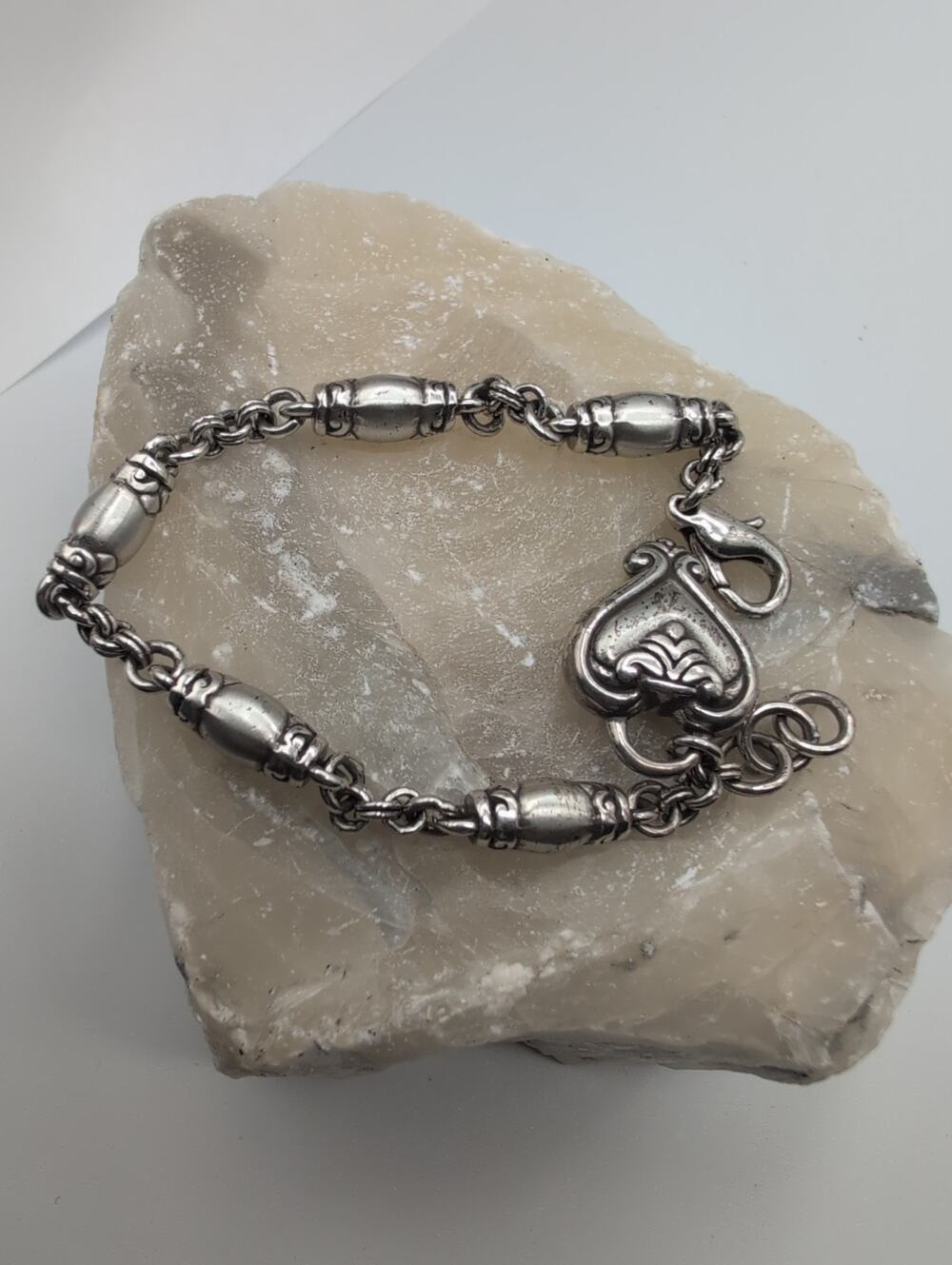 Brighton Blaire Brushed Silver Heart Charm Dangle Bracelet-missing extender